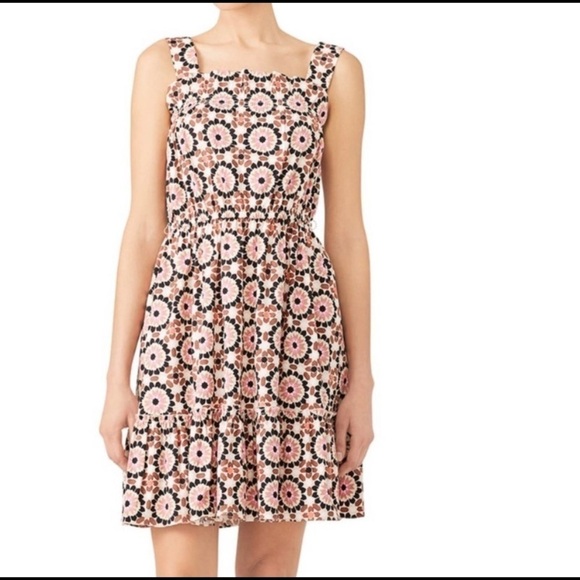 NWOT KATE SPADE geometric shirred pink and brown sundress - Picture 1 of 8